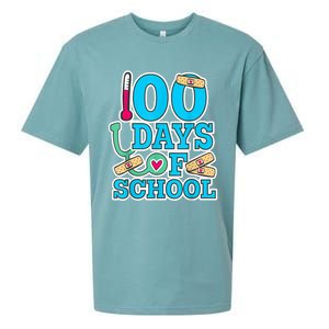 Happy 100th Day Of School Nurses 100 Days Of School Cute Gift Sueded Cloud Jersey T-Shirt