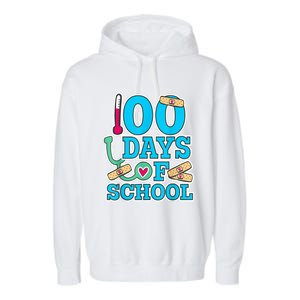 Happy 100th Day Of School Nurses 100 Days Of School Cute Gift Garment-Dyed Fleece Hoodie