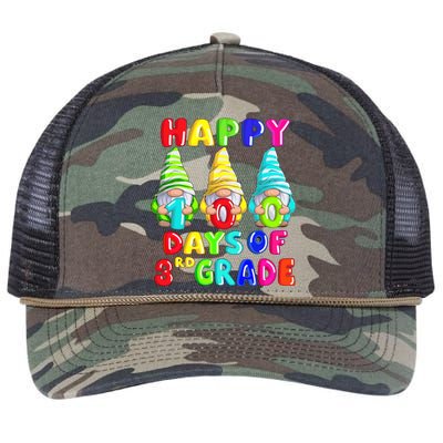 Happy 100th Day Of School Third 3rd Grade Gnome Teacher Cool Gift Retro Rope Trucker Hat Cap