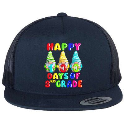 Happy 100th Day Of School Third 3rd Grade Gnome Teacher Cool Gift Flat Bill Trucker Hat