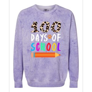 Happy 100th Day Of School Teacher 100 Days Rainbow Leopard Colorblast Crewneck Sweatshirt