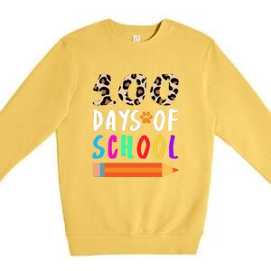 Happy 100th Day Of School Teacher 100 Days Rainbow Leopard Premium Crewneck Sweatshirt