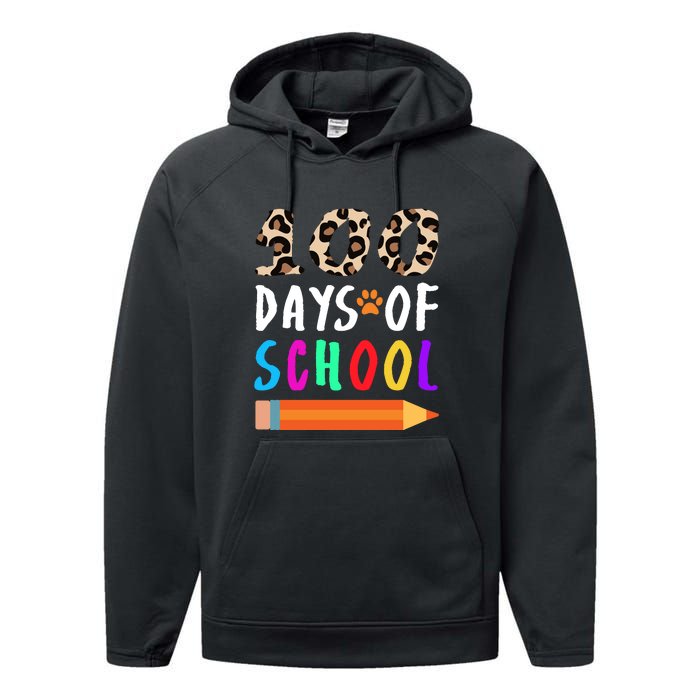 Happy 100th Day Of School Teacher 100 Days Rainbow Leopard Performance Fleece Hoodie