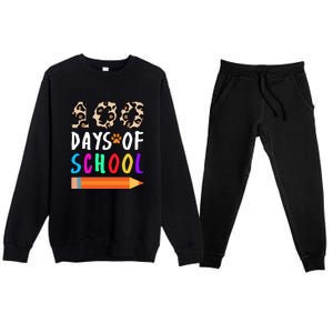 Happy 100th Day Of School Teacher 100 Days Rainbow Leopard Premium Crewneck Sweatsuit Set