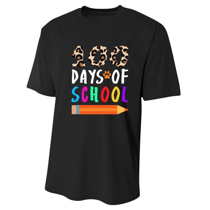 Happy 100th Day Of School Teacher 100 Days Rainbow Leopard Performance Sprint T-Shirt