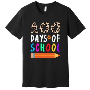 Happy 100th Day Of School Teacher 100 Days Rainbow Leopard Premium T-Shirt