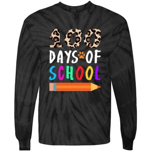 Happy 100th Day Of School Teacher 100 Days Rainbow Leopard Tie-Dye Long Sleeve Shirt