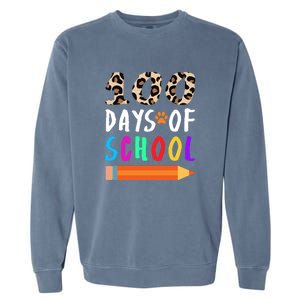 Happy 100th Day Of School Teacher 100 Days Rainbow Leopard Garment-Dyed Sweatshirt