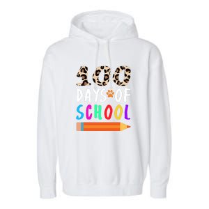 Happy 100th Day Of School Teacher 100 Days Rainbow Leopard Garment-Dyed Fleece Hoodie