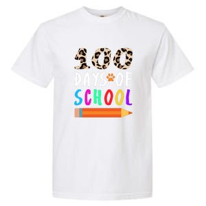 Happy 100th Day Of School Teacher 100 Days Rainbow Leopard Garment-Dyed Heavyweight T-Shirt