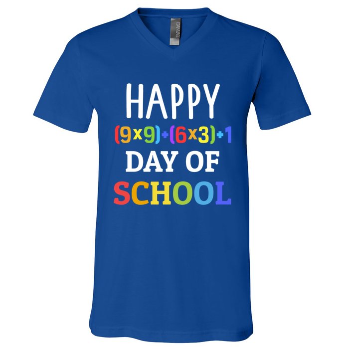 Happy 100th Day Of School With Math Formula For 100 Days Gift V-Neck T-Shirt