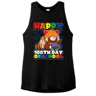 Happy 100th Day Of School Cute Red Panda Animal Bear Ladies PosiCharge Tri-Blend Wicking Tank