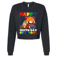 Happy 100th Day Of School Cute Red Panda Animal Bear Cropped Pullover Crew