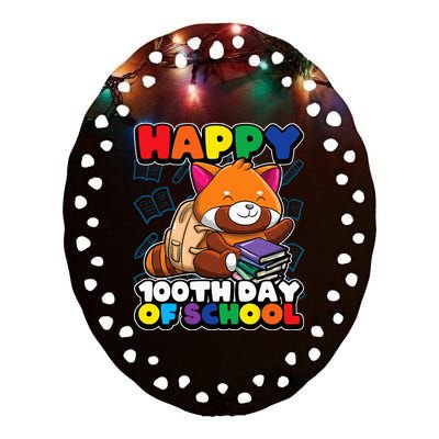 Happy 100th Day Of School Cute Red Panda Animal Bear Ceramic Oval Ornament