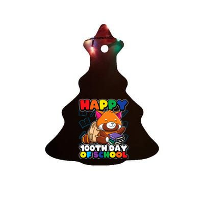 Happy 100th Day Of School Cute Red Panda Animal Bear Ceramic Tree Ornament