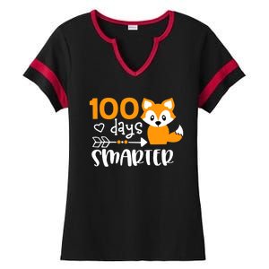 Happy 100 Days Of School Smarter Funny Cute Fox Teacher Ladies Halftime Notch Neck Tee