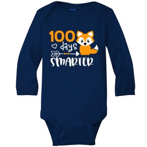 Happy 100 Days Of School Smarter Funny Cute Fox Teacher Baby Long Sleeve Bodysuit