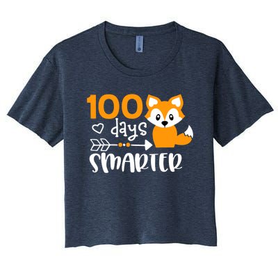 Happy 100 Days Of School Smarter Funny Cute Fox Teacher Women's Crop Top Tee