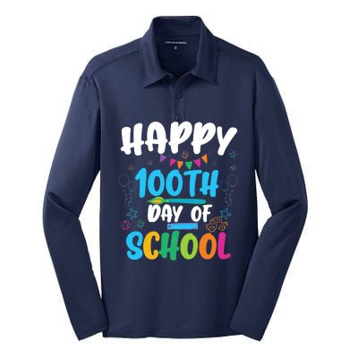 Happy 100th Day Of School For Teacher Or Child Silk Touch Performance Long Sleeve Polo