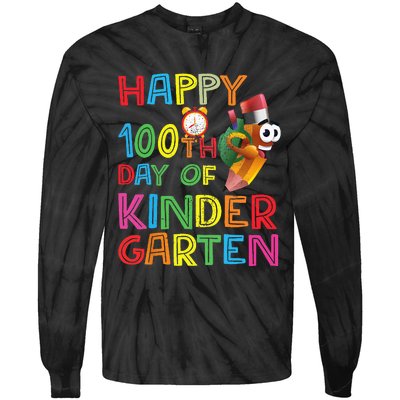 Happy 100 Days Kindergarten School Teacher Student 100th Day Tie-Dye Long Sleeve Shirt