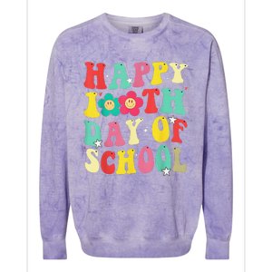 Happy 100th Day Of School Tie Dye Rainbow 100 Days Smarter Colorblast Crewneck Sweatshirt