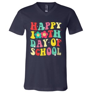 Happy 100th Day Of School Tie Dye Rainbow 100 Days Smarter V-Neck T-Shirt