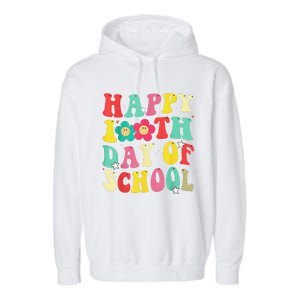 Happy 100th Day Of School Tie Dye Rainbow 100 Days Smarter Garment-Dyed Fleece Hoodie