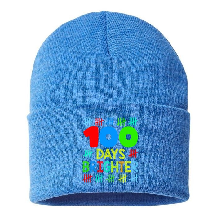 Happy 100 Days Brighter 100 Days Of School Teacher Student Gift Sustainable Knit Beanie