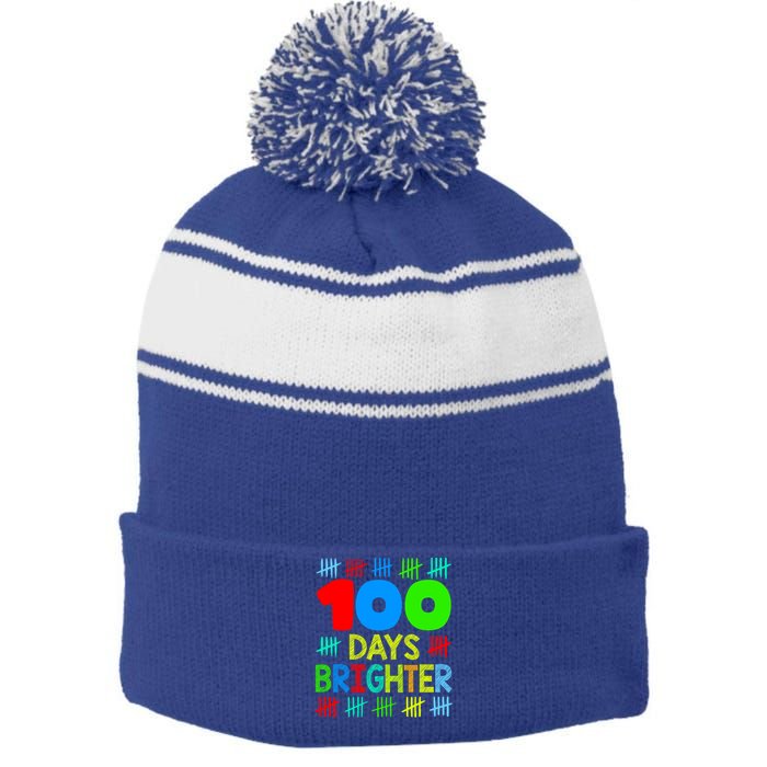 Happy 100 Days Brighter 100 Days Of School Teacher Student Gift Stripe Pom Pom Beanie