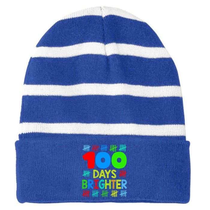 Happy 100 Days Brighter 100 Days Of School Teacher Student Gift Striped Beanie with Solid Band