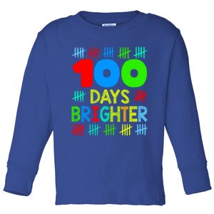 Happy 100 Days Brighter 100 Days Of School Teacher Student Gift Toddler Long Sleeve Shirt