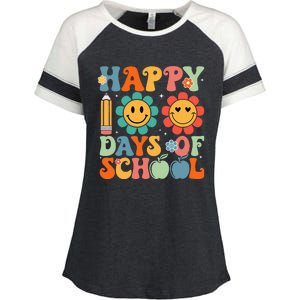 Happy 100th Day Of School Teacher Retro Groovy 100 Days Enza Ladies Jersey Colorblock Tee