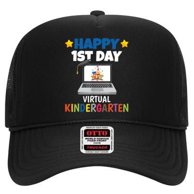 Happy 1st Day Virtual Kindergarten High Crown Mesh Back Trucker Hat