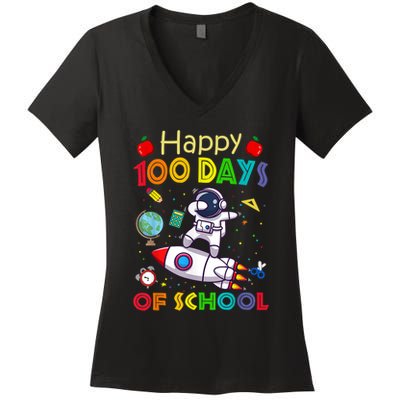 Happy 100 Days Of School Astronaut Outer Space Kids Child Women's V-Neck T-Shirt