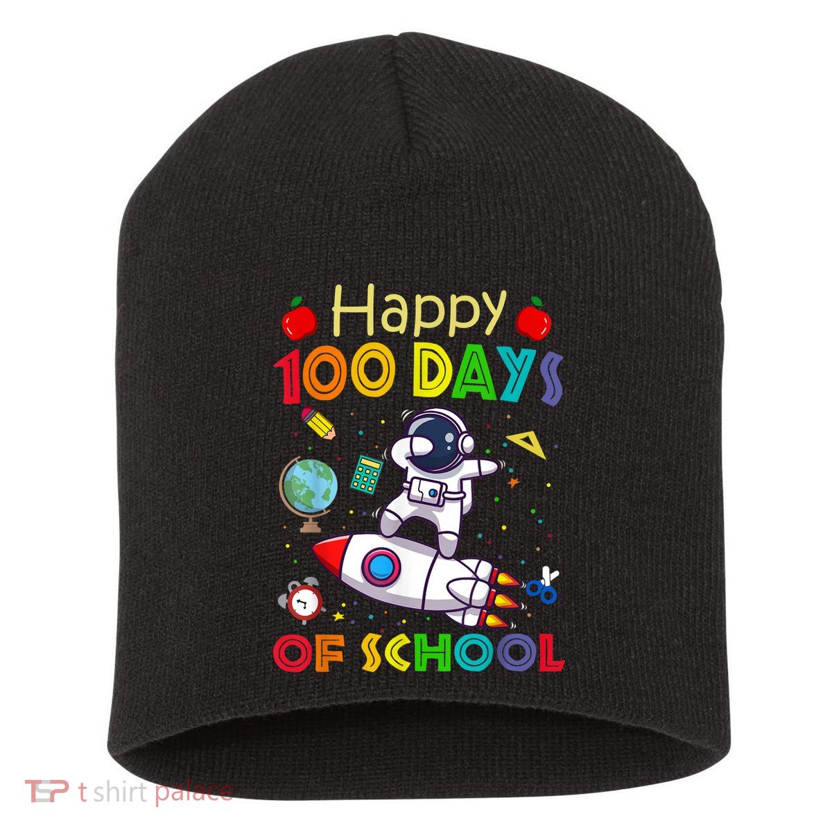 Happy 100 Days Of School Astronaut Outer Space Kids Child Short Acrylic Beanie