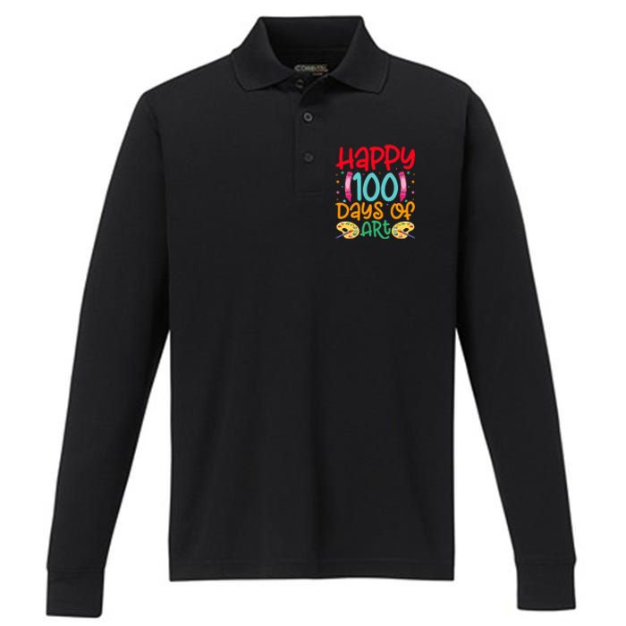 Happy 100 Days Of Art School Teachers Performance Long Sleeve Polo