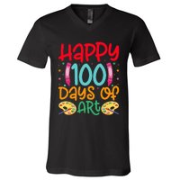 Happy 100 Days Of Art School Teachers V-Neck T-Shirt