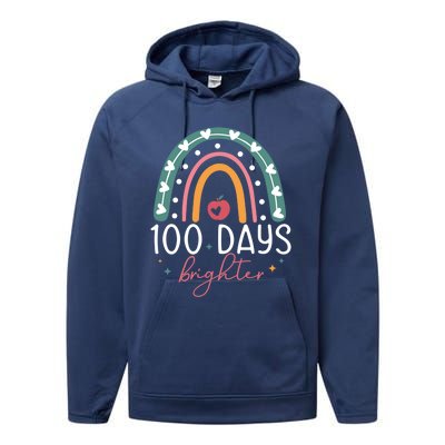 Happy 100 Days Of School 100 Days Brighter Rainbow Gift Performance Fleece Hoodie