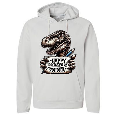 Happy 100 Days Of School Scary Funny Trex For Teachers Performance Fleece Hoodie