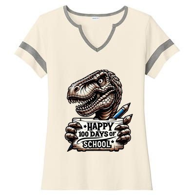 Happy 100 Days Of School Scary Funny Trex For Teachers Ladies Halftime Notch Neck Tee