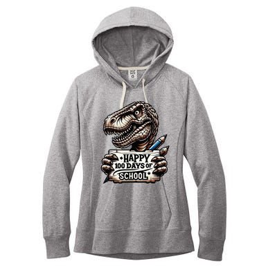 Happy 100 Days Of School Scary Funny Trex For Teachers Women's Fleece Hoodie