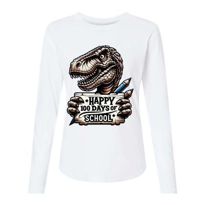 Happy 100 Days Of School Scary Funny Trex For Teachers Womens Cotton Relaxed Long Sleeve T-Shirt