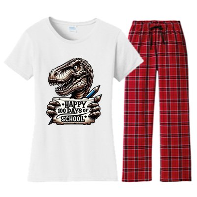 Happy 100 Days Of School Scary Funny Trex For Teachers Women's Flannel Pajama Set