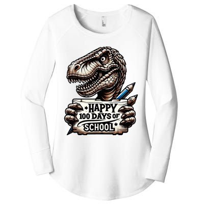 Happy 100 Days Of School Scary Funny Trex For Teachers Women's Perfect Tri Tunic Long Sleeve Shirt