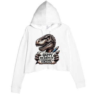 Happy 100 Days Of School Scary Funny Trex For Teachers Crop Fleece Hoodie