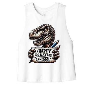 Happy 100 Days Of School Scary Funny Trex For Teachers Women's Racerback Cropped Tank