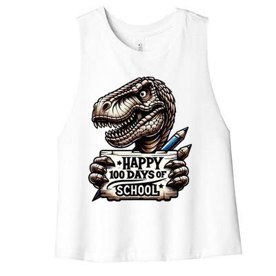 Happy 100 Days Of School Scary Funny Trex For Teachers Women's Racerback Cropped Tank