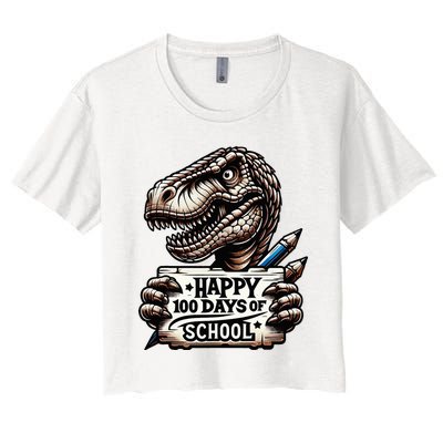 Happy 100 Days Of School Scary Funny Trex For Teachers Women's Crop Top Tee