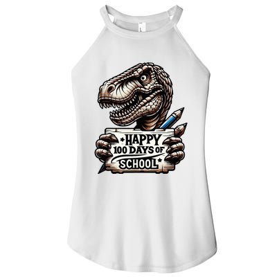 Happy 100 Days Of School Scary Funny Trex For Teachers Women’s Perfect Tri Rocker Tank