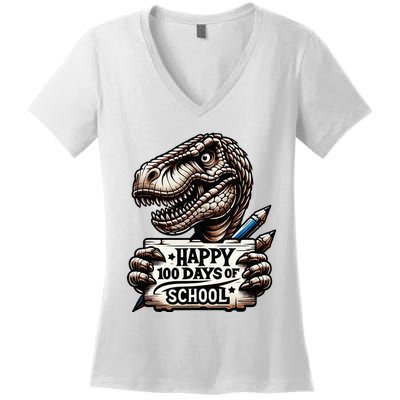 Happy 100 Days Of School Scary Funny Trex For Teachers Women's V-Neck T-Shirt